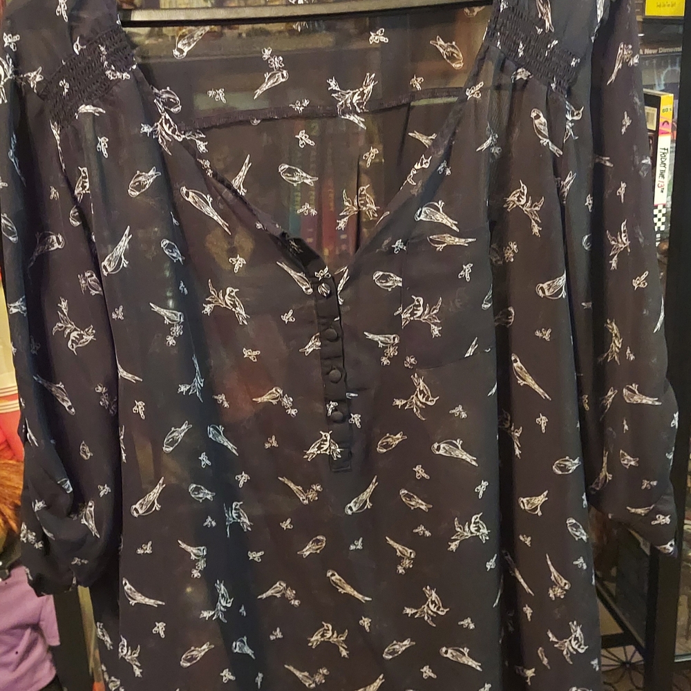 torrid Black Blouse with White Bird Motif